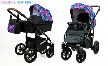 Kočárek Baby Lux Optimal Black Colorful Feathers 2019