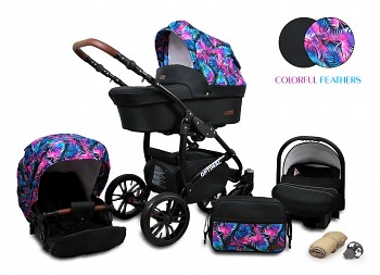 Kočárek Baby Lux Optimal Black Colorful Feathers 2019