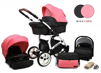 Kočárek Baby Lux Optimal White Black Coral černá + růžová 2019