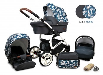 Kočárek Baby Lux Optimal White Grey Moro 2019