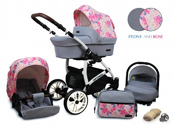Kočárek Baby Lux Optimal White Peony and Rose 2019