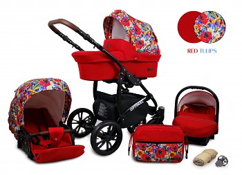 Kočárek Baby Lux Optimal Black Red Tulips 2019