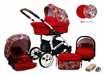 Kočárek Baby Lux Optimal White Red Tulips 2019