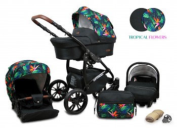 Kočárek Baby Lux Optimal Black Tropical Flowers 2019