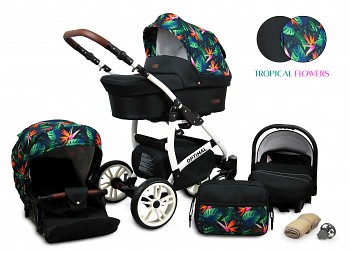 Kočárek Baby Lux Optimal White Tropical Flowers 2019
