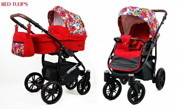 Kočárek Baby Lux Optimal Black Red Tulips 2019