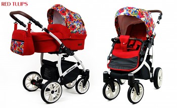 Kočárek Baby Lux Optimal White Red Tulips 2019